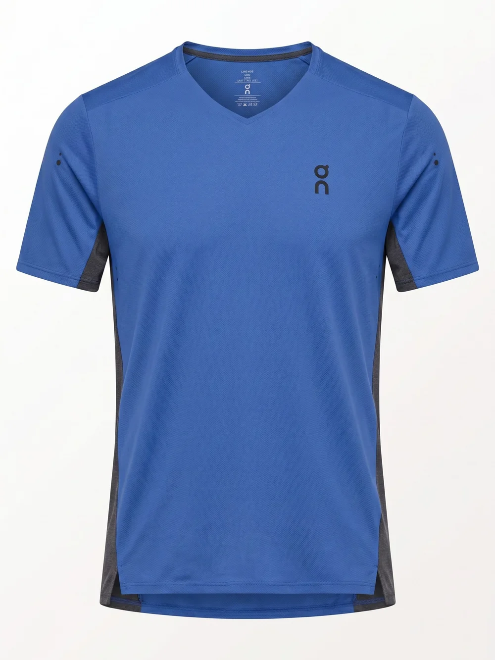 On Running ON Cloud Men Blue Short Sleeve V-Neck Running w Charcoal Side Panels